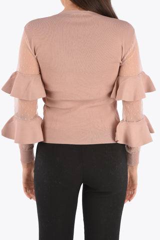 Ruffle Sleeve Crewneck Sweater