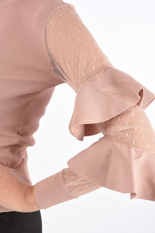 Ruffle Sleeve Crewneck Sweater