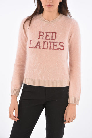 Lurex Embroidered RED LADIES fuzzy sweater