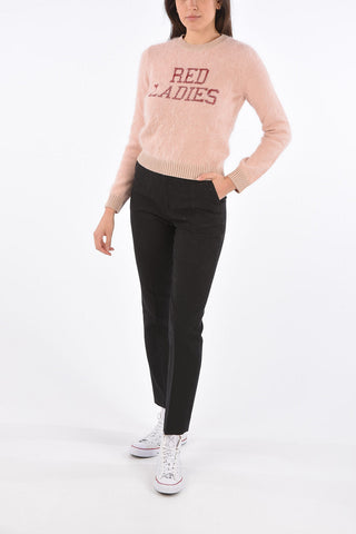 Lurex Embroidered RED LADIES fuzzy sweater