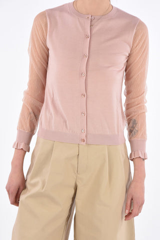 Cardigan in Lana e Seta con Maniche in Tulle