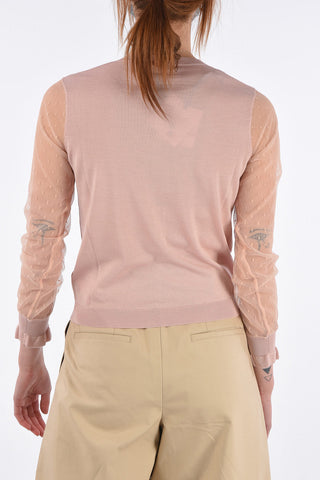 Cardigan in Lana e Seta con Maniche in Tulle