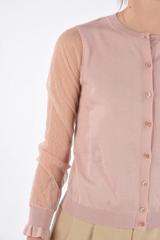 Cardigan in Lana e Seta con Maniche in Tulle