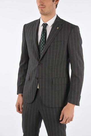 CC COLLECTION pinstriped side vents notch lapel 2-button RIGHT suit drop 7R