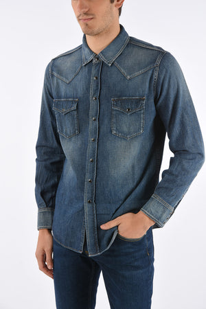Denim Shirt with Snap Button Closure
