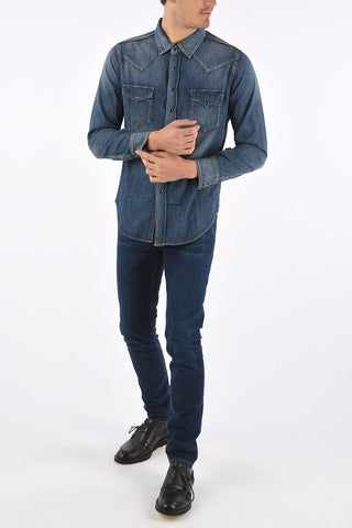 Denim Shirt with Snap Button Closure