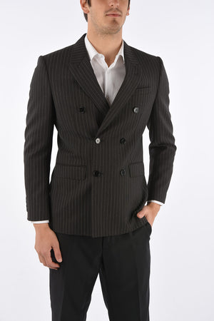 Double Breasted Peak Lapel Pinstriped Blazer