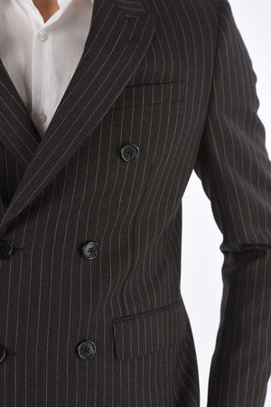 Double Breasted Peak Lapel Pinstriped Blazer