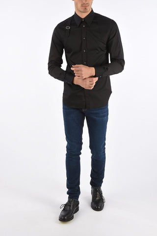 Spread Collar HARNESS Shirt with Strap Detail