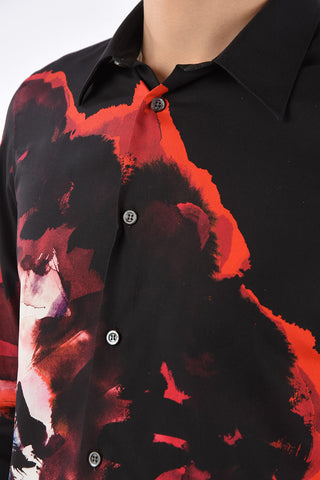 Printed Silk Spread Collar Shirt