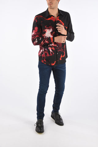 Printed Silk Spread Collar Shirt