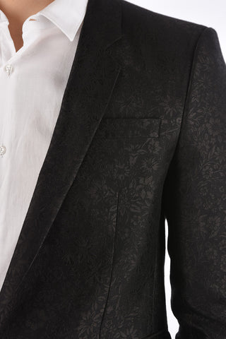 Floral Silk and Wool Notch Lapel Blazer