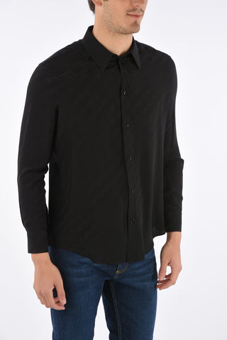 Monogram Printed Silk Spread Collar Shirt
