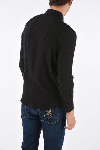 Monogram Printed Silk Spread Collar Shirt