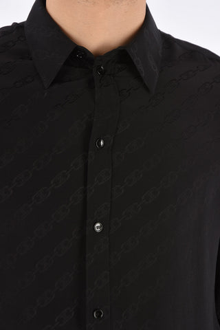 Monogram Printed Silk Spread Collar Shirt