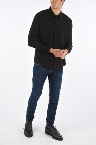 Monogram Printed Silk Spread Collar Shirt
