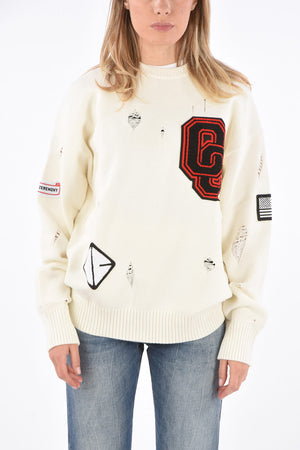 Embroidered Logo Distressed Sweater