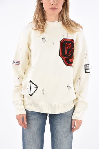 Embroidered Logo Distressed Sweater