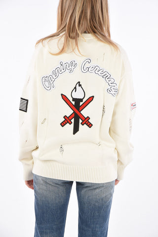 Embroidered Logo Distressed Sweater