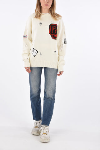 Embroidered Logo Distressed Sweater