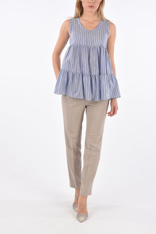 Striped Silk and Cotton Sleeveless Top