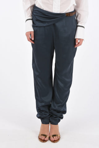 Draped High Waist Pants with Leather Belt