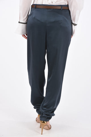 Draped High Waist Pants with Leather Belt