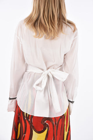 Blouse with Back Bow and Jewel Cuffs