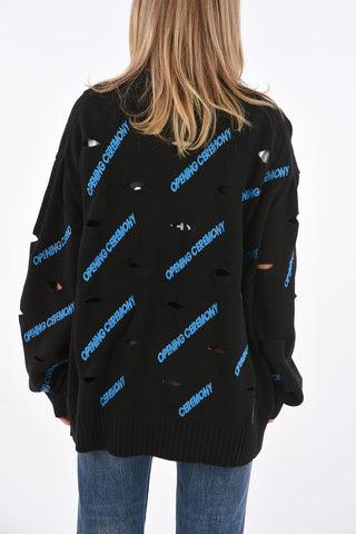maglia girocollo distressed con logo