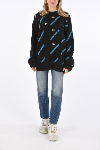 maglia girocollo distressed con logo