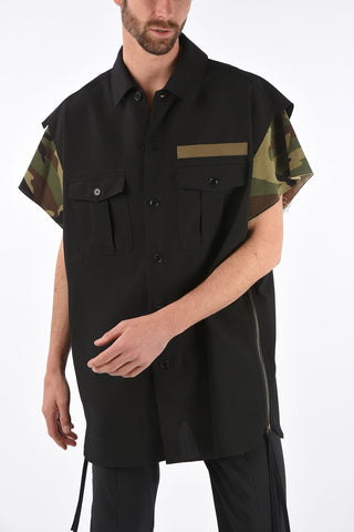 Maxi Camicia Oversize con Maniche a Contrasto