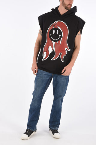 Printed Sleeveless Oversized Hoodie
