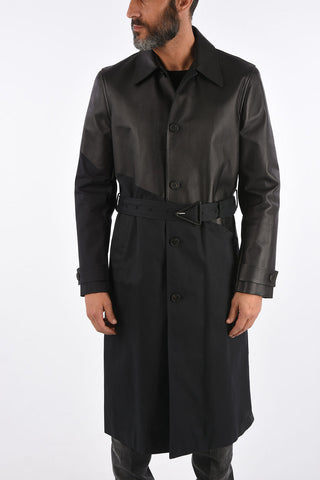 Fabric and Gabardine Leater Coat with Belt