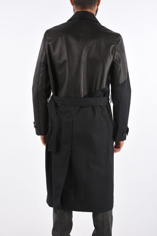 Fabric and Gabardine Leater Coat with Belt