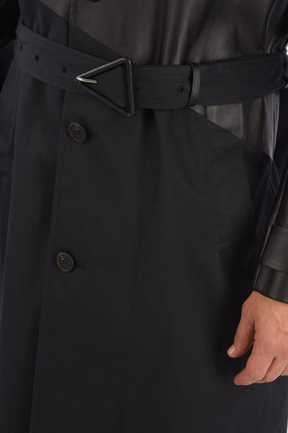 Fabric and Gabardine Leater Coat with Belt