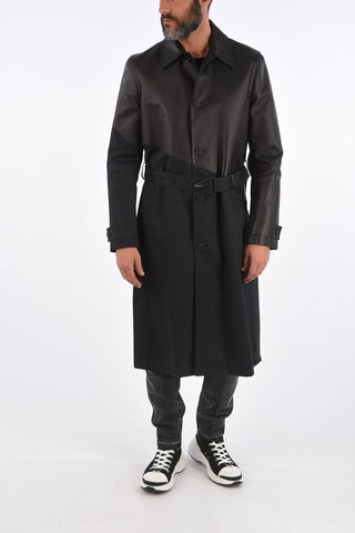 Fabric and Gabardine Leater Coat with Belt