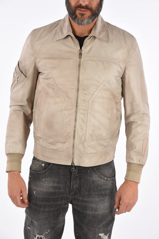 Giubbotto in Pelle con Chiusura Zip