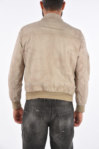 Giubbotto in Pelle con Chiusura Zip