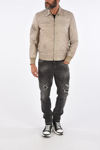 Giubbotto in Pelle con Chiusura Zip