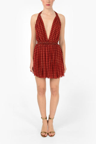 Plunging Neckline Mini Dress with Lurex Polka Dots