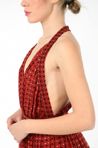 Plunging Neckline Mini Dress with Lurex Polka Dots