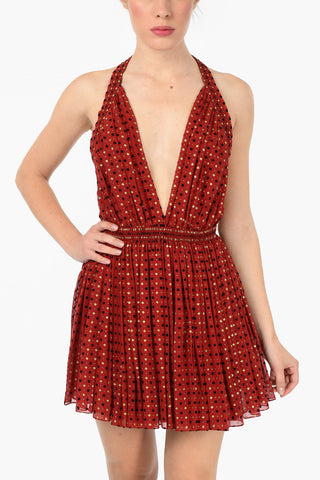 Plunging Neckline Mini Dress with Lurex Polka Dots