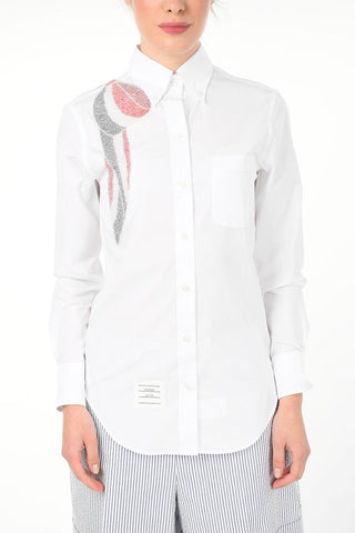 Camicia Button-Down con Fiocco Ricamato in Perline 