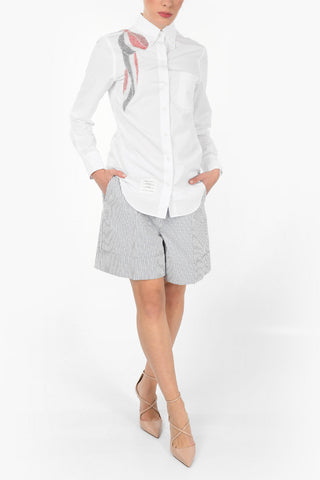 Camicia Button-Down con Fiocco Ricamato in Perline 
