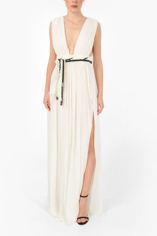 Silk Maxi Draped Dress with Jewel Belt 