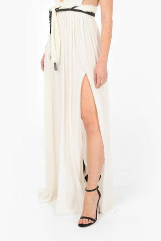 Silk Maxi Draped Dress with Jewel Belt 