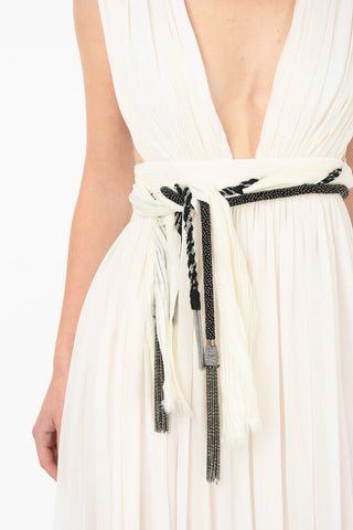 Silk Maxi Draped Dress with Jewel Belt 