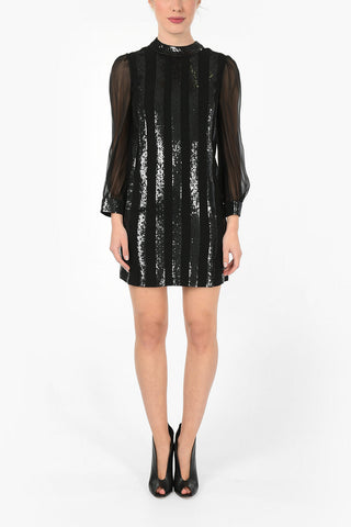 Tulle Sleeve Sequined Mini Dress