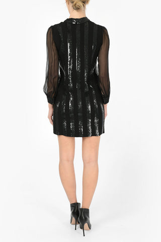 Tulle Sleeve Sequined Mini Dress
