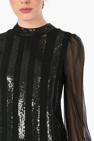 Tulle Sleeve Sequined Mini Dress